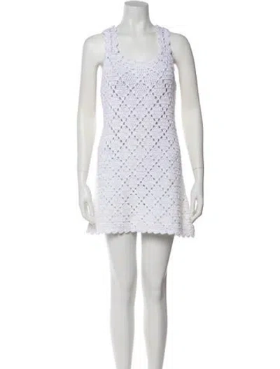 Pre-owned Suzie Kondi Scoop Neck Mini Dress In White