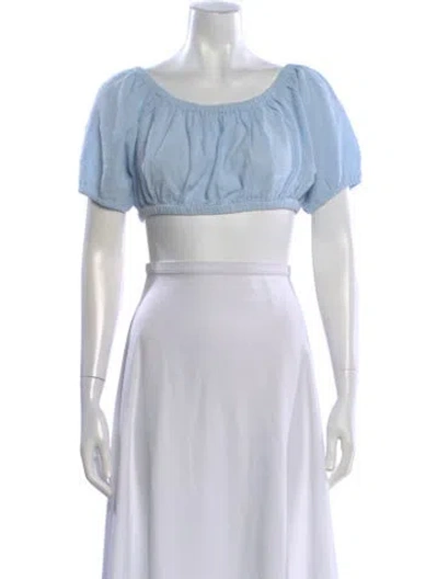 Pre-owned Suzie Kondi Scoop Neck Short Sleeve Crop Top In Blue