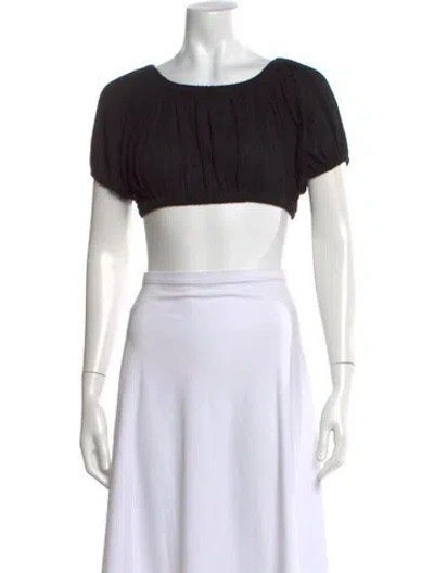 Pre-owned Suzie Kondi Scoop Neck Short Sleeve Crop Top W/ Tags In Black