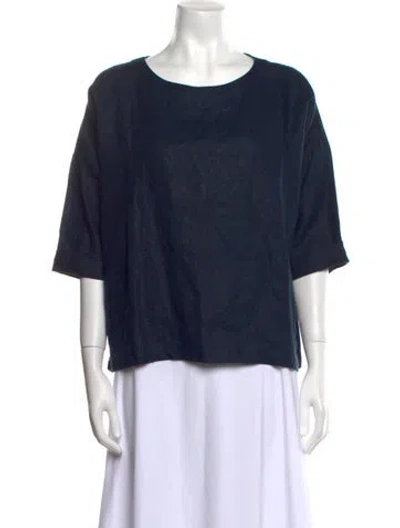 Pre-owned Suzie Kondi Scoop Neck Three-quarter Sleeve Blouse In Blue