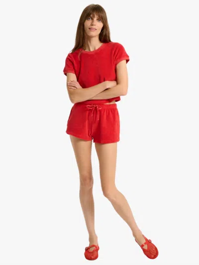 Suzie Kondi Shallis Drawstring Waist Short In Terry Cherry In Red