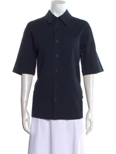 Pre-owned Suzie Kondi Short Sleeve Button-up Top In Blue