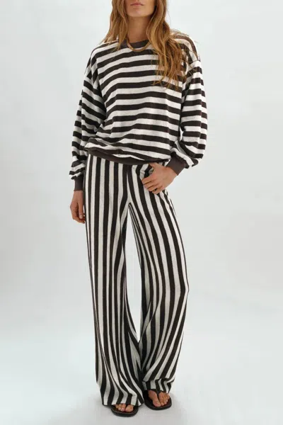 Suzie Kondi Sifnos Striped Terry Sweatshirt In Truffle/ Ivory In Black