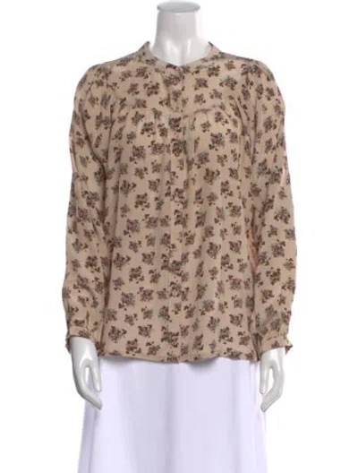 Pre-owned Suzie Kondi Silk Floral Print Blouse In Neutral