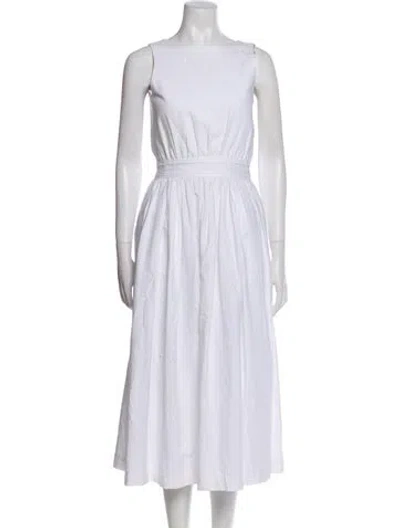 Pre-owned Suzie Kondi Square Neckline Midi Length Dress In White