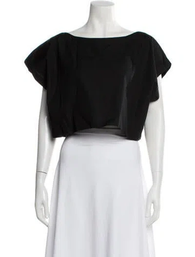 Pre-owned Suzie Kondi Square Neckline Short Sleeve Crop Top In Black