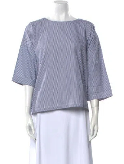 Pre-owned Suzie Kondi Striped Bateau Neckline Blouse In Blue