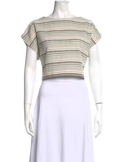 Pre-owned Suzie Kondi Striped Bateau Neckline Crop Top In Multicolor