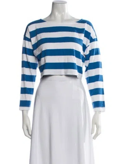 Pre-owned Suzie Kondi Striped Bateau Neckline Crop Top In Red
