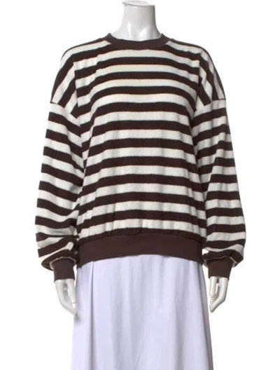 Pre-owned Suzie Kondi Striped Crew Neck Sweatshirt In Brown
