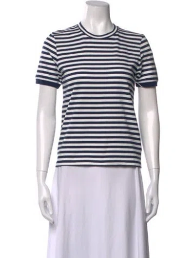 Pre-owned Suzie Kondi Striped Crew Neck T-shirt W/ Tags In White