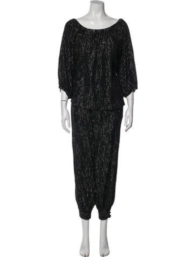 Pre-owned Suzie Kondi Striped Glitter Accents Pant Set In Black