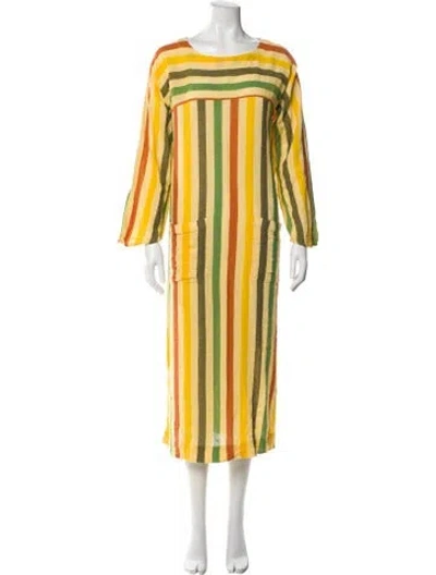 Pre-owned Suzie Kondi Striped Long Dress In Yellow