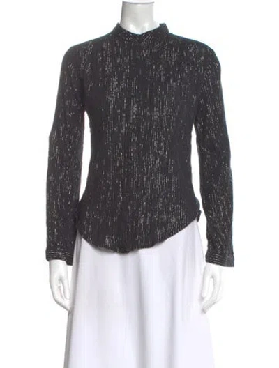 Pre-owned Suzie Kondi Striped Long Sleeve Blouse In Gray