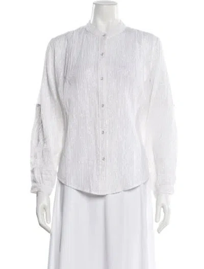 Pre-owned Suzie Kondi Striped Long Sleeve Blouse In White