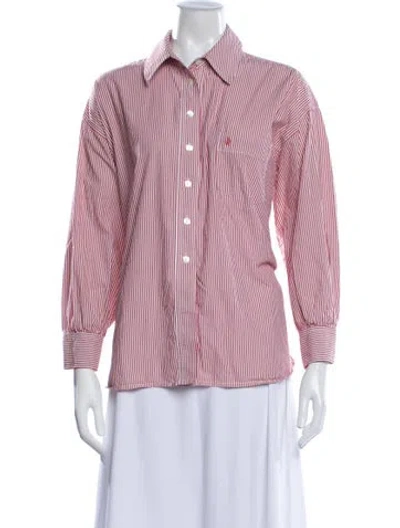 Pre-owned Suzie Kondi Striped Long Sleeve Button-up Top In Red