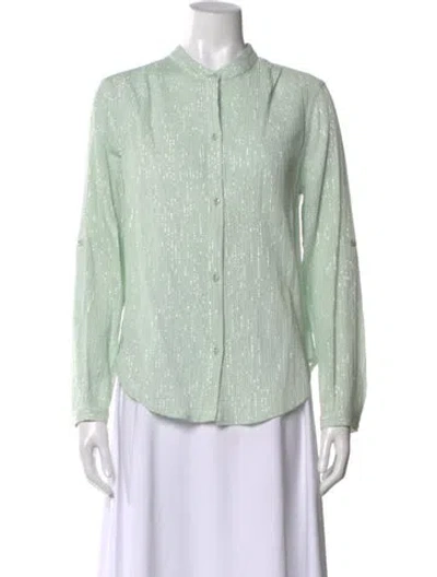 Pre-owned Suzie Kondi Striped Long Sleeve Button-up Top W/ Tags In Green