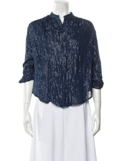 Pre-owned Suzie Kondi Striped Three-quarter Sleeve Blouse In Blue