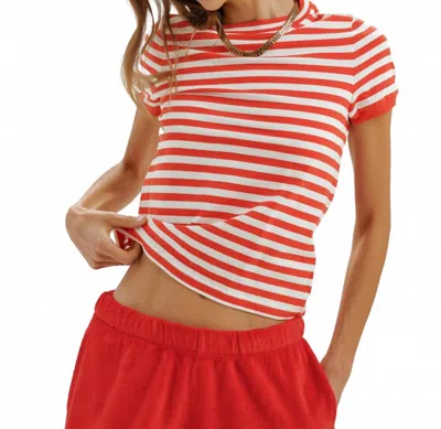 Suzie Kondi Symi Cotton Jersey Tee In Cherry/ivory Stripe In Red