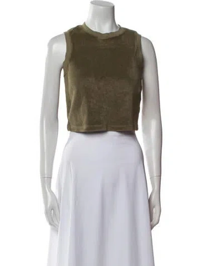Pre-owned Suzie Kondi Terry Cloth Crew Neck Crop Top In Green
