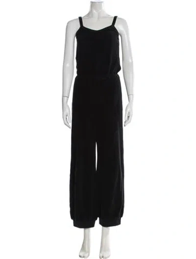 Pre-owned Suzie Kondi Terry Cloth V-neck Jumpsuit In Black