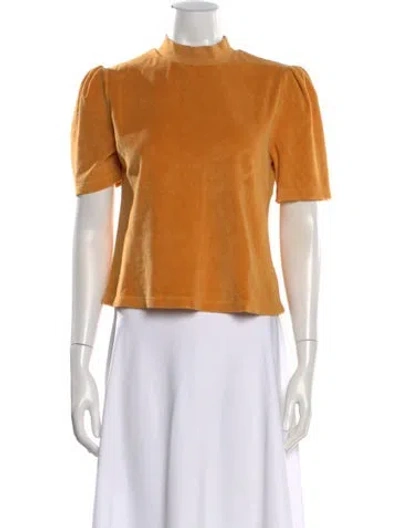 Pre-owned Suzie Kondi Velour Mock Neck Top In Yellow