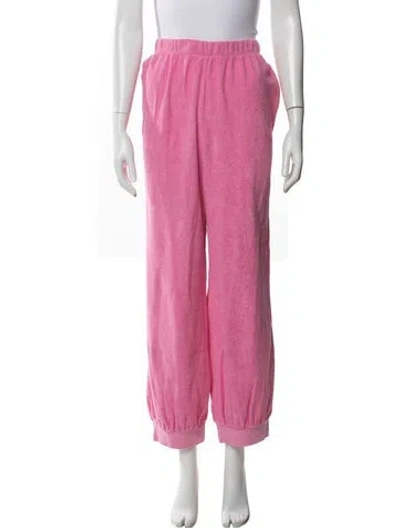 Pre-owned Suzie Kondi Velour Pleated Accents Sweatpants In Pink