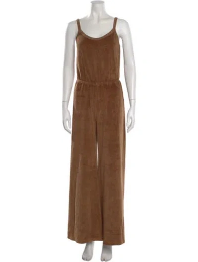 Pre-owned Suzie Kondi Velour Scoop Neck Jumpsuit In Brown