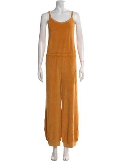 Pre-owned Suzie Kondi Velour Scoop Neck Jumpsuit In Yellow