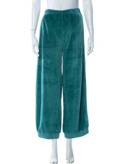 Pre-owned Suzie Kondi Velvet Pleated Accents Sweatpants In Green