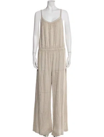 Pre-owned Suzie Kondi V-neck Jumpsuit In Neutral