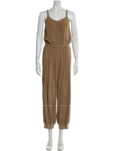 Pre-owned Suzie Kondi V-neck Jumpsuit In Neutrals