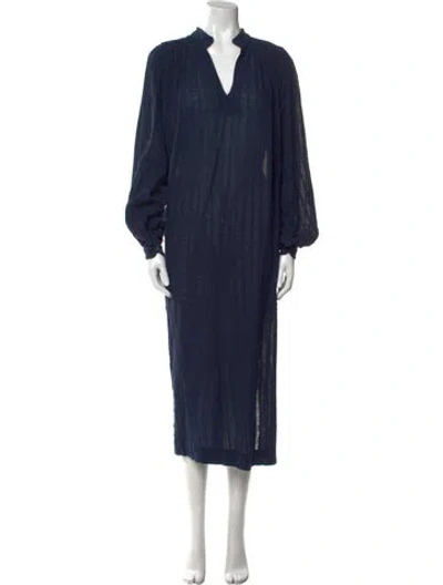 Pre-owned Suzie Kondi V-neck Long Dress In Blue