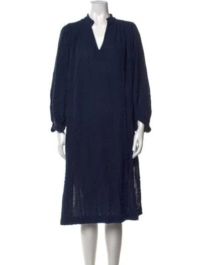 Pre-owned Suzie Kondi V-neck Midi Length Dress In Blue
