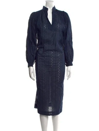 Pre-owned Suzie Kondi V-neck Midi Length Dress W/ Tags In Blue