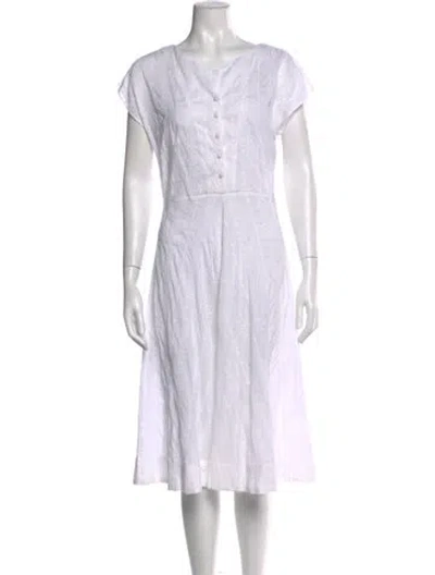 Pre-owned Suzie Kondi V-neck Midi Length Dress In White
