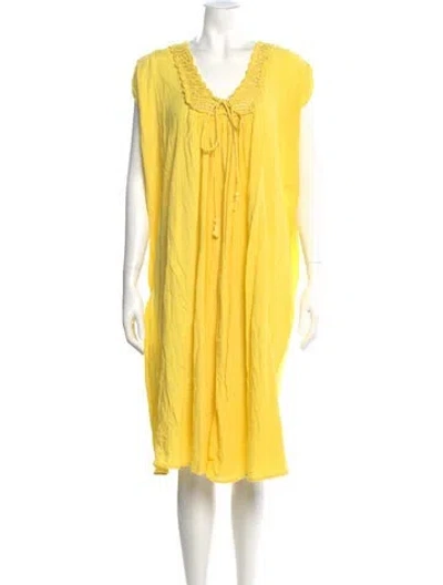 Pre-owned Suzie Kondi V-neck Midi Length Dress In Yellow