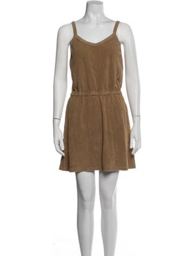 Pre-owned Suzie Kondi V-neck Mini Dress In Brown