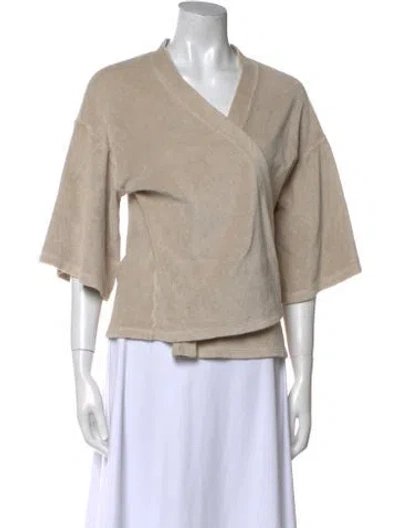 Pre-owned Suzie Kondi V-neck Three-quarter Sleeve Sweatshirt In Neutral