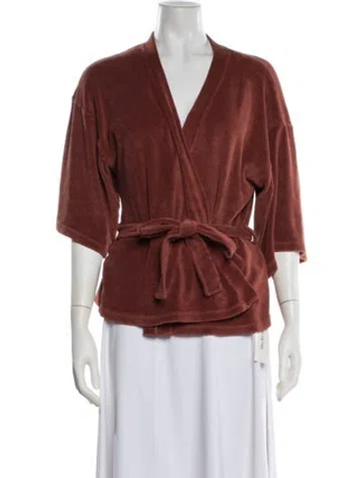 Pre-owned Suzie Kondi V-neck Three-quarter Sleeve Top In Orange
