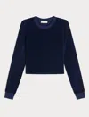 Suzie Kondi Women's Keshni Long Sleeve Tee In Velour In Navy In Blue