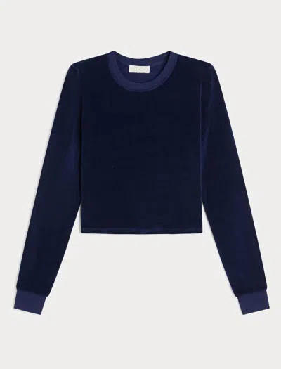 Suzie Kondi Women's Keshni Long Sleeve Tee In Velour In Navy In Blue