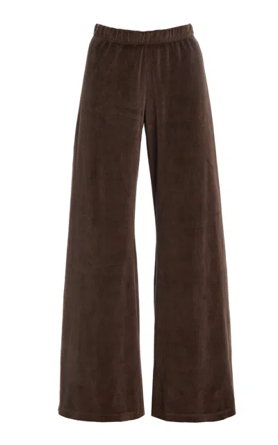 Suzie Kondi Zephyra Velour Straight-leg Pants In Brown