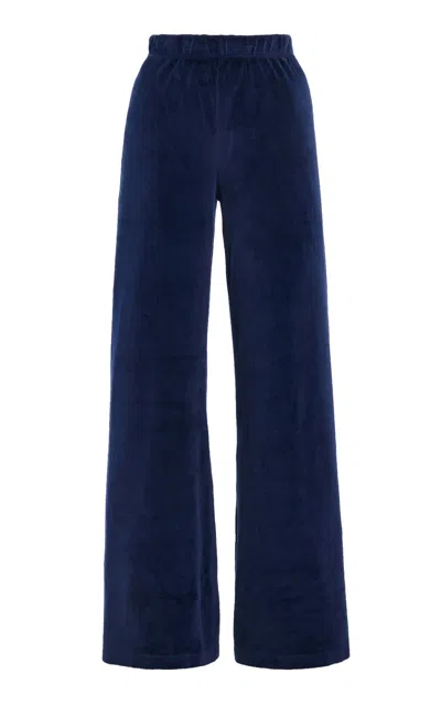 Suzie Kondi Zephyra Velour Straight-leg Pants In Navy