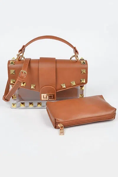 Suzie Q Usa Women's Studded Clear Tan Purse In Camel In Brown