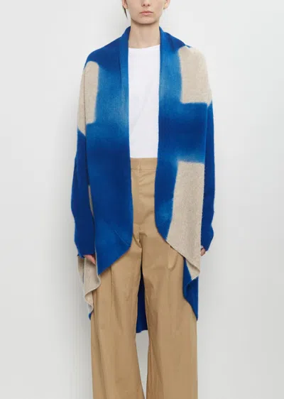 Suzusan Cashmere Seamless Upside-down Cape In Royal Blue / Sand