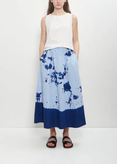 Suzusan Cotton Gingham Check Flare Skirt In Blue