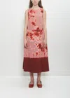 Suzusan Cotton Gingham Check Wide Sleeveless Dress In Bordeaux / Red
