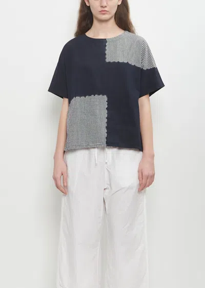 Suzusan Cotton Gingham Check Woven T-shirt In Black / Black