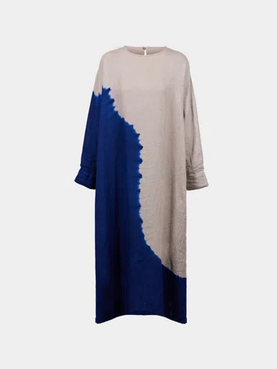 Suzusan Shibori Linen Wide Dress Size: L In Blue